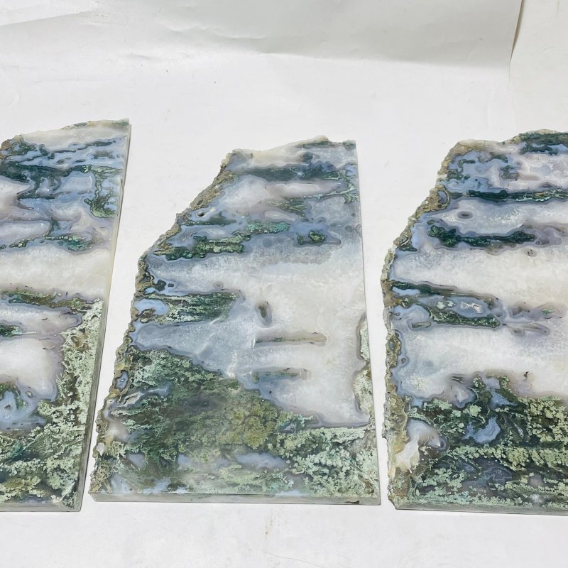 3 Pieces Large Beautiful Moss Agate Slab 17inch - Wholesale Crystals