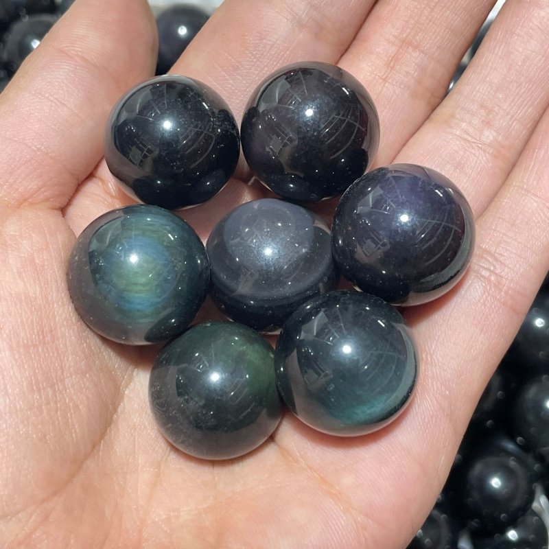 318 Pieces Rainbow Cat Eye Obsidian Spheres -Wholesale Crystals