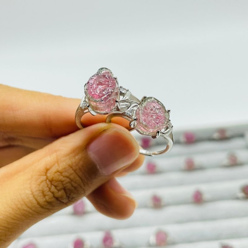 32 Pieces S925 Raw Watermelon Tourmaline Different Styles Ring -Wholesale Crystals