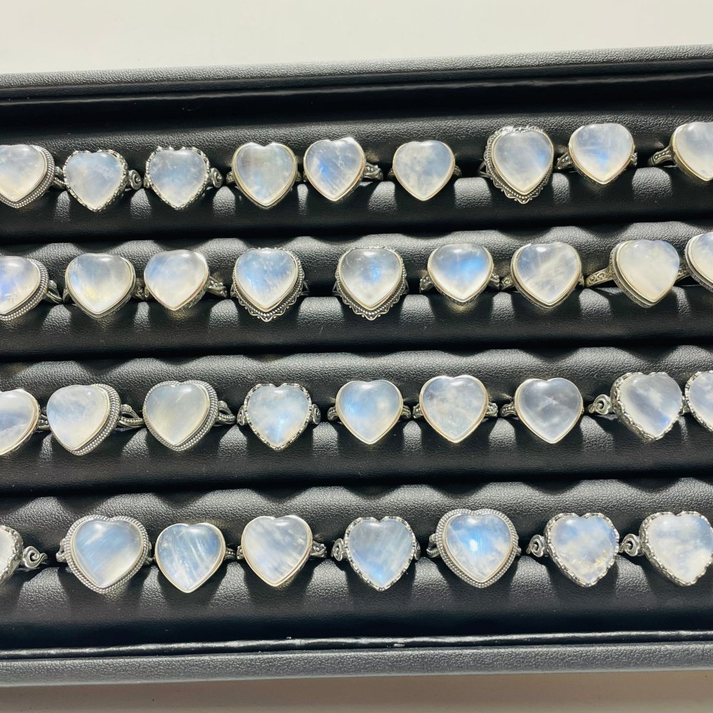 36 Pieces Sterling Silver Sri Lankan Moonstone Heart Different Styles Ring -Wholesale Crystals