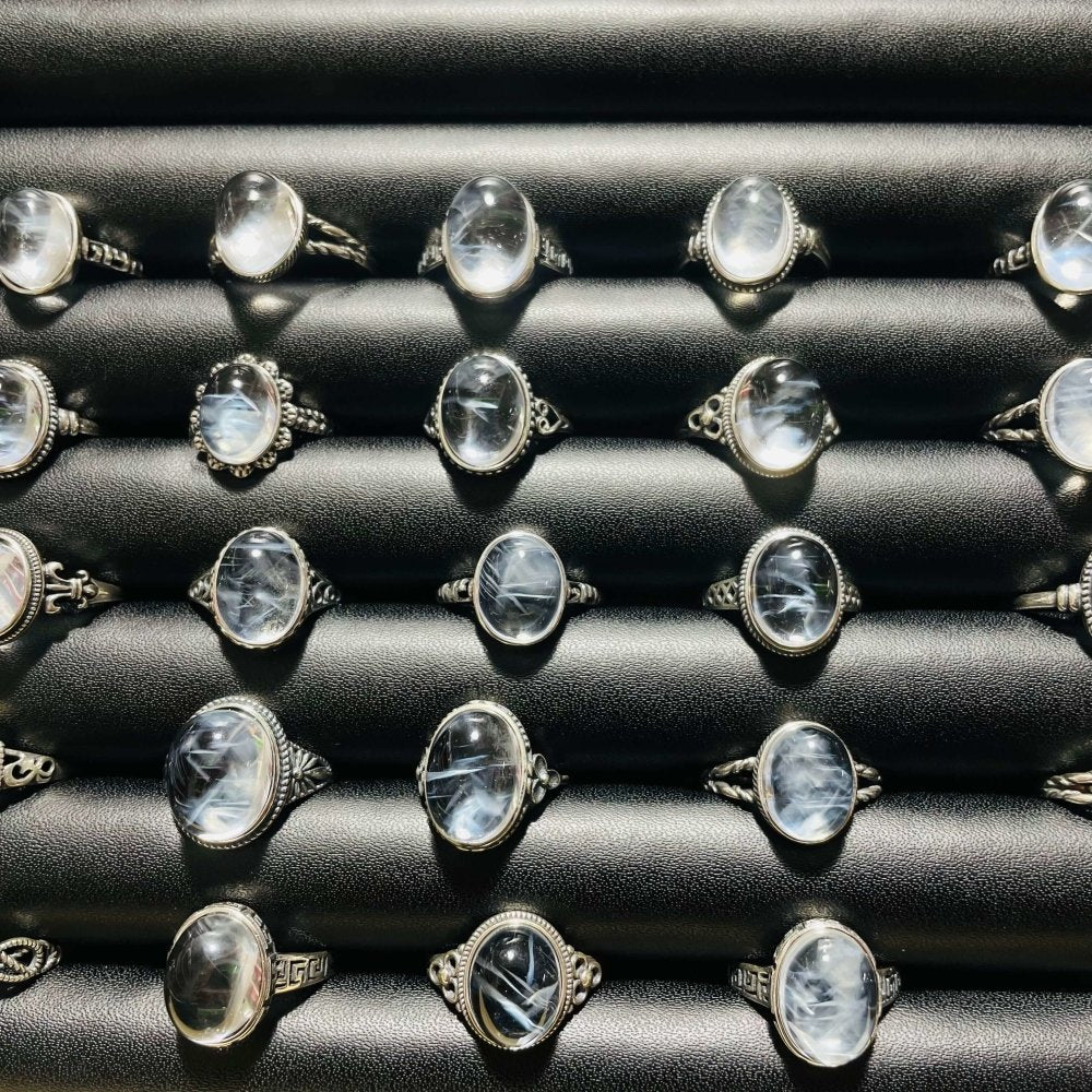 30 Pieces S925 High Grade Blue Angel Feather Quartz Ring -Wholesale Crystals