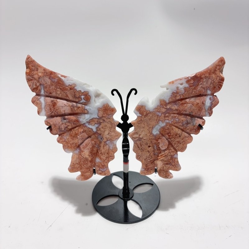 4 Pairs Natural Pink Agate Butterfly Wing Crystal Carving With Stand -Wholesale Crystals
