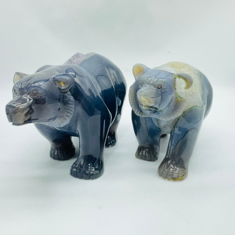 2 Pieces High Quality Geode Druzy Agate Bear Carving -Wholesale Crystals
