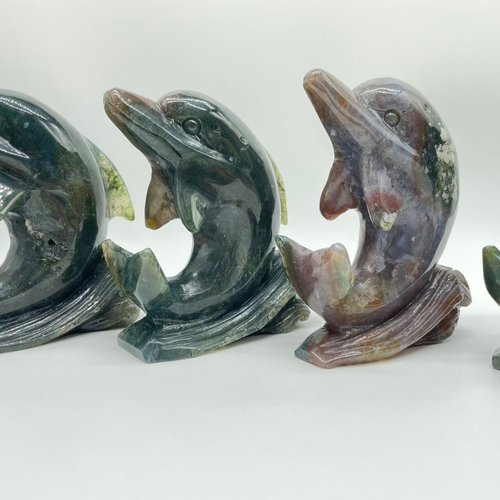 4 Pieces Moss Agate Dolphin Carving -Wholesale Crystals