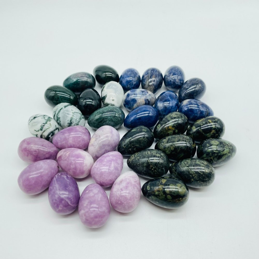 4 Types Mini Crystal Egg Moss Agate Kambaba Sodalite Lepidolite Wholesale -Wholesale Crystals