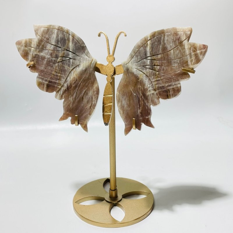 5 Pairs Butterfly Wing Carving With Stand Morocco Agate Moonstone - Wholesale Crystals