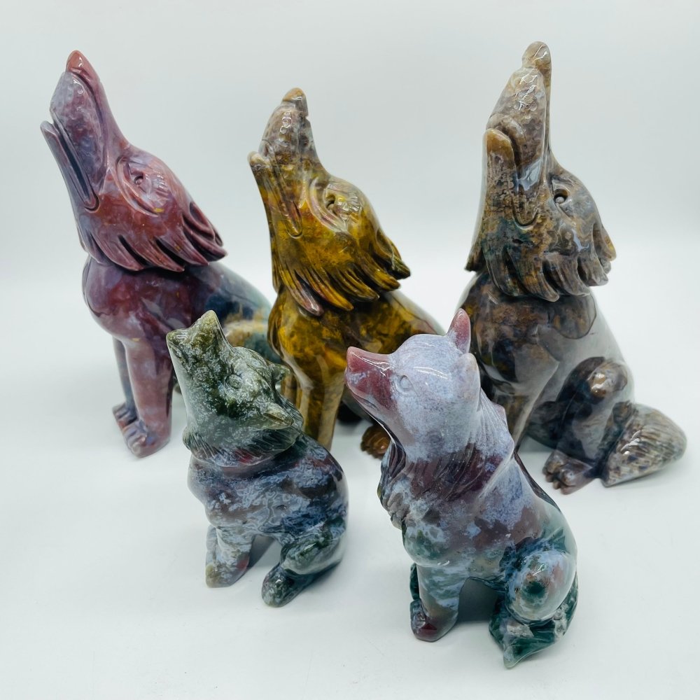 5 Pieces High Quality Ocean Jasper Wolf Carving -Wholesale Crystals