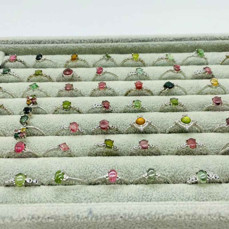 50 Pieces Colorful Tourmaline Different Styles Sterling Silver Ring - Wholesale Crystals