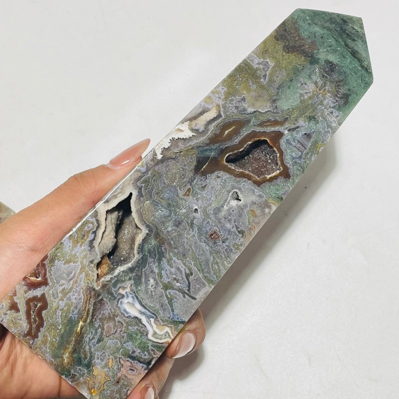 6 Pieces Beautiful Geode Druzy Ocean Jasper Large Tower -Wholesale Crystals