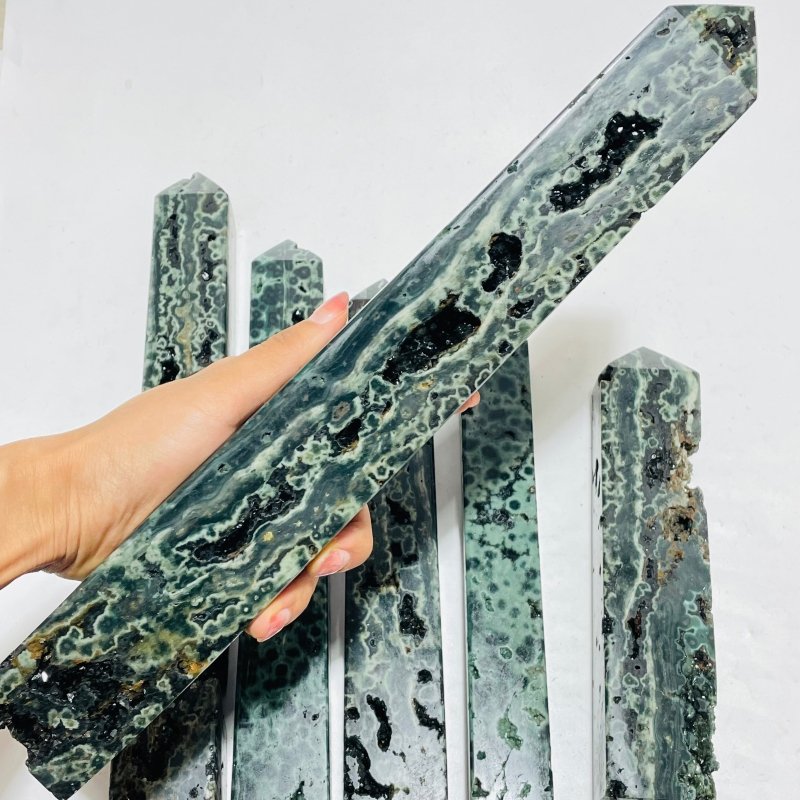 6 Pieces High Quality Large Green Sea Jasper Druzy Tower -Wholesale Crystals