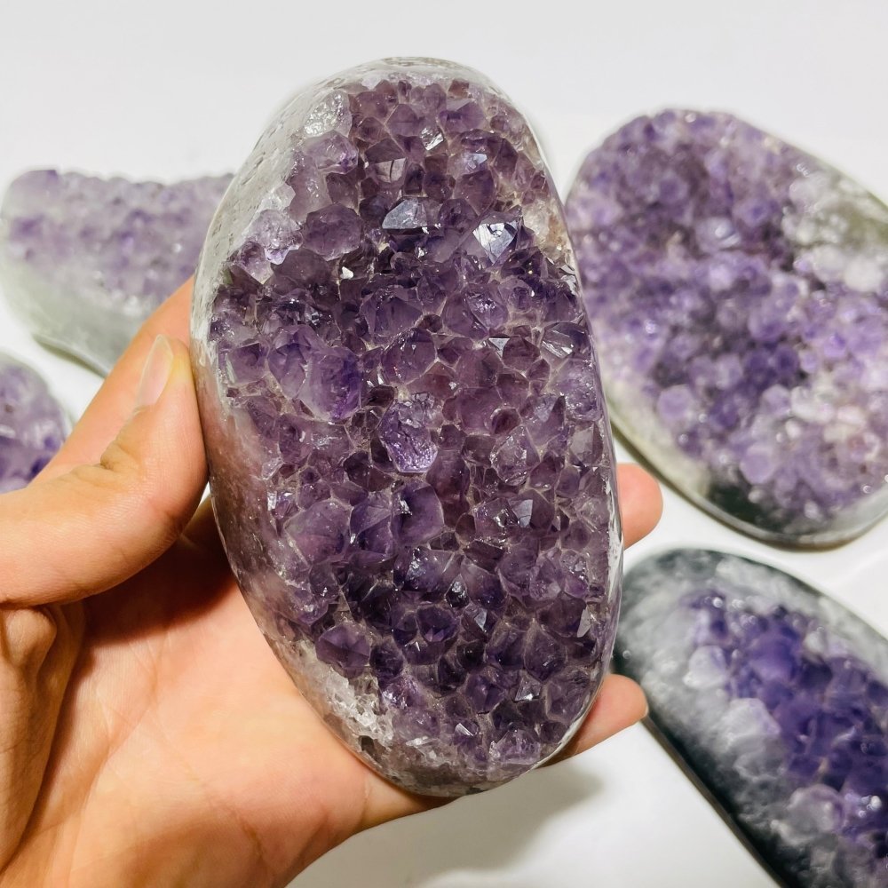 6 Pieces Polished Edge Purple Amethyst Cluster -Wholesale Crystals