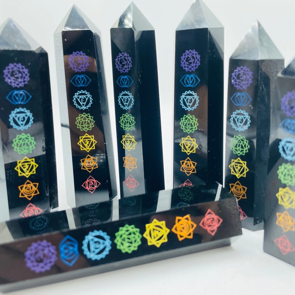 7 Chakras Obsidian Tower Points Crystal Wholesale -Wholesale Crystals