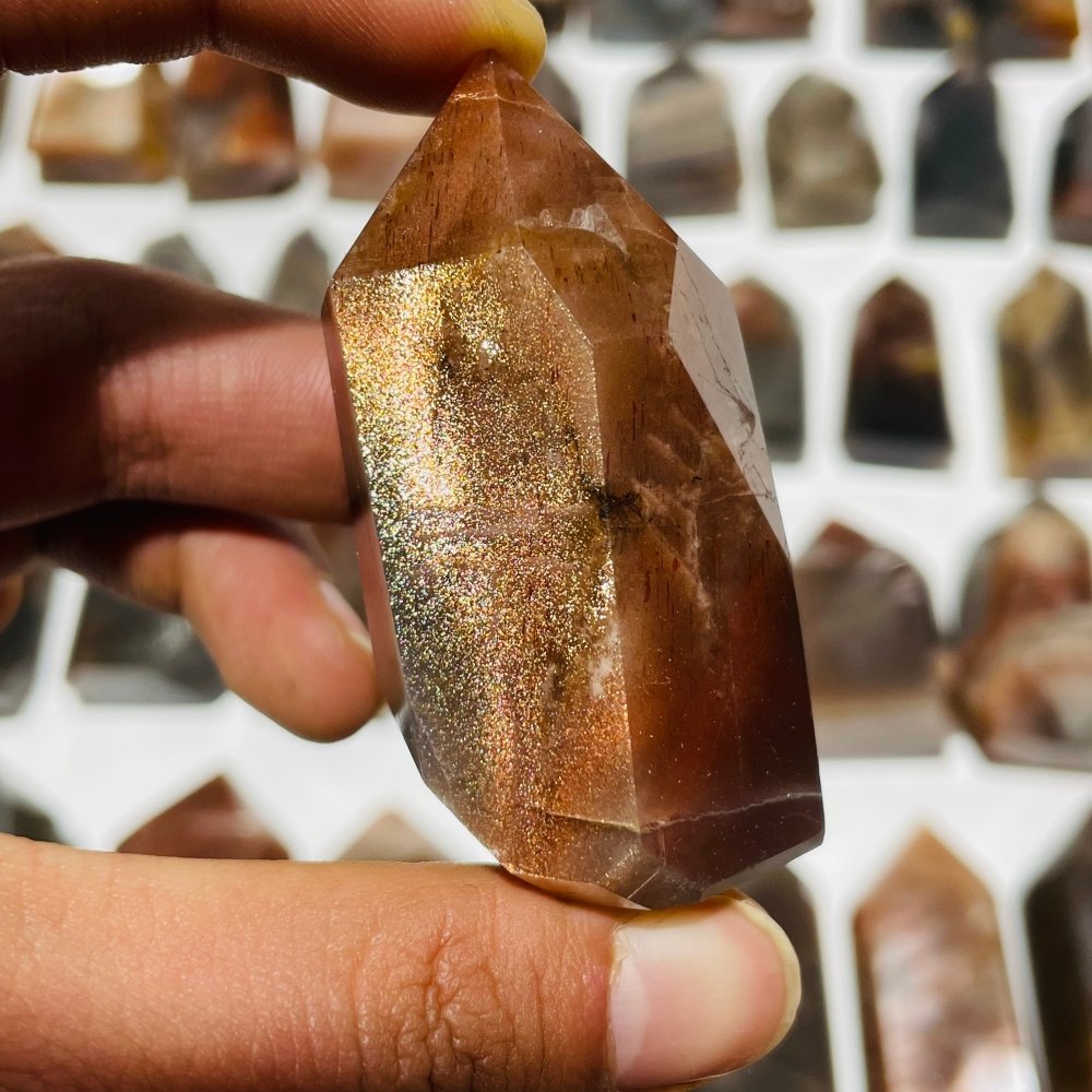 72 Pieces Black Rainbow Sun Stone With Hematite Points -Wholesale Crystals