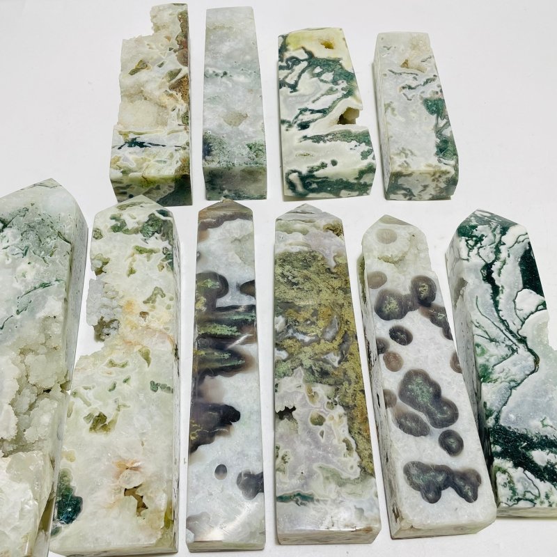 10 Pieces Large Moss Agate Druzy Four-Sided Points -Wholesale Crystals