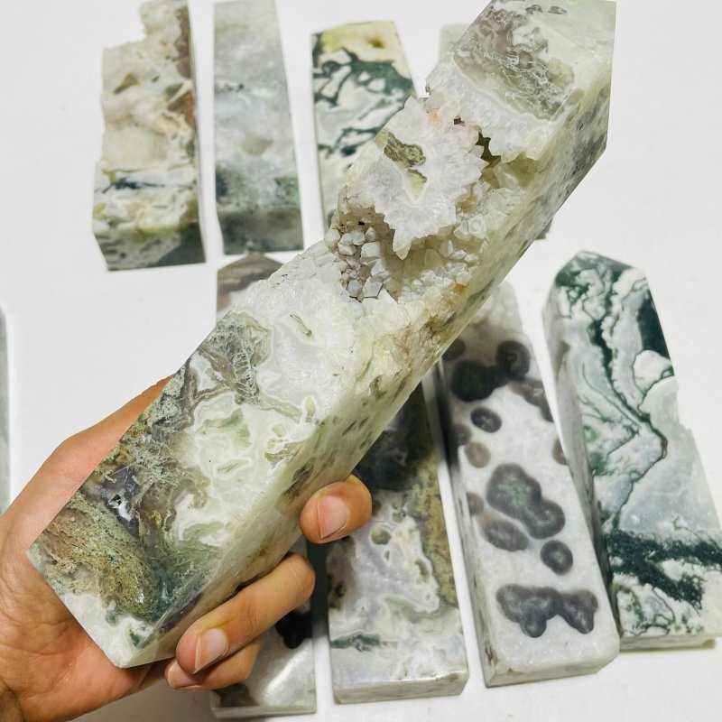 10 Pieces Large Moss Agate Druzy Four-Sided Points -Wholesale Crystals