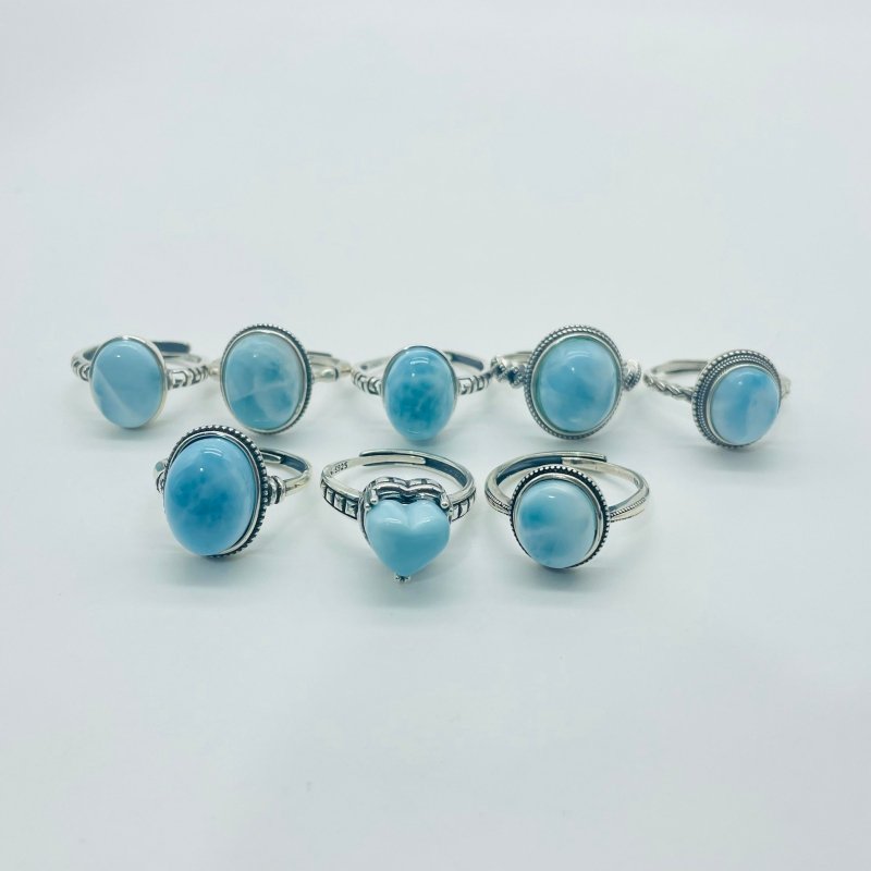 8 Pieces Beautiful Larimar Different Styles 925 Sterling Silver Rings -Wholesale Crystals