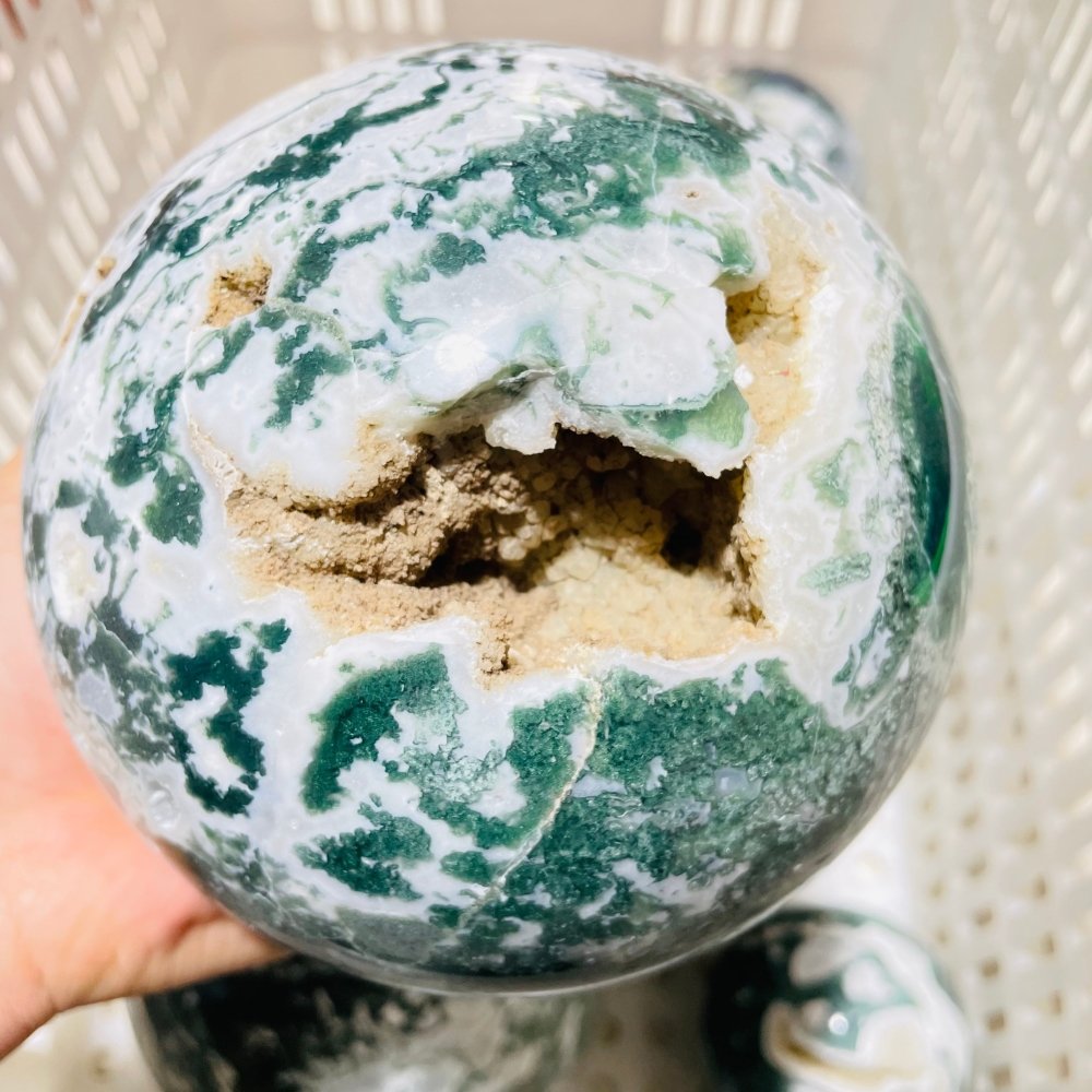 8 Pieces Large Geode Druzy Moss Agate Spheres -Wholesale Crystals