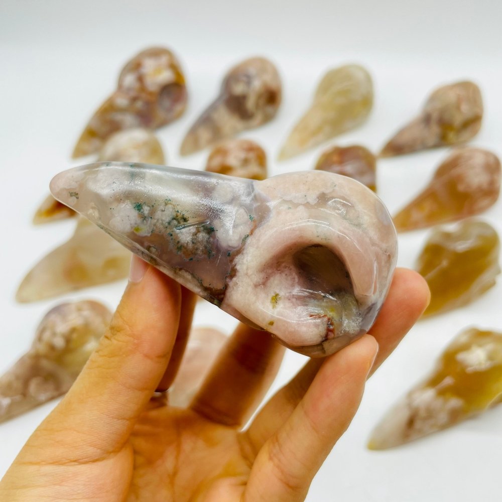16 Pieces High Quality Sakura Agate Crow Skull Carving -Wholesale Crystals