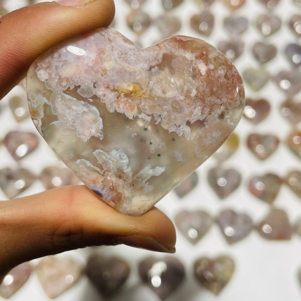 91 Pieces High Quality Sakura Flower Agate Heart -Wholesale Crystals