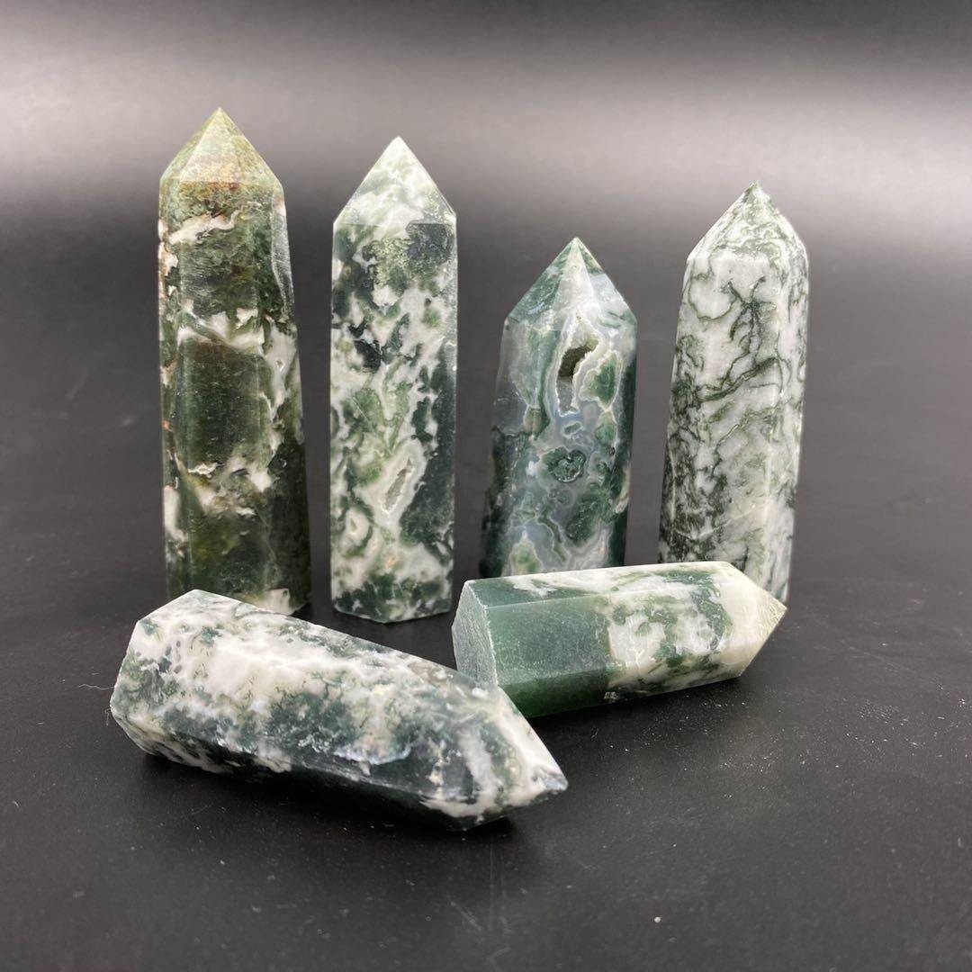 moss agate point -Wholesale Crystals