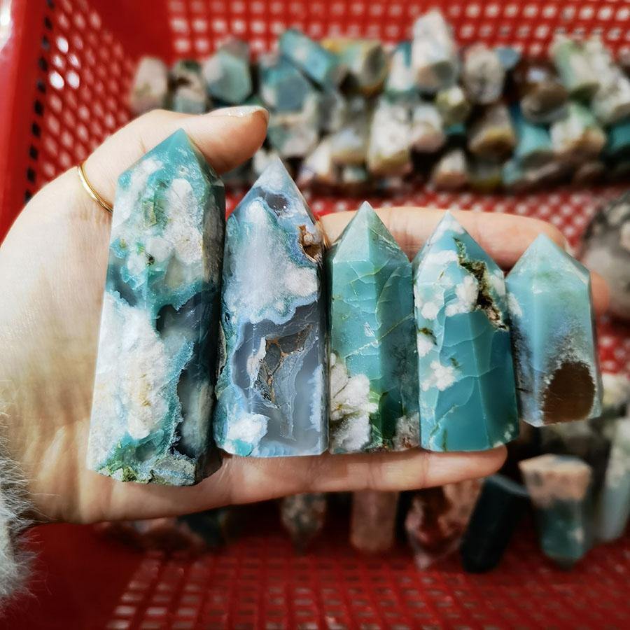 Green Sakura Agate Point Rare -Wholesale Crystals