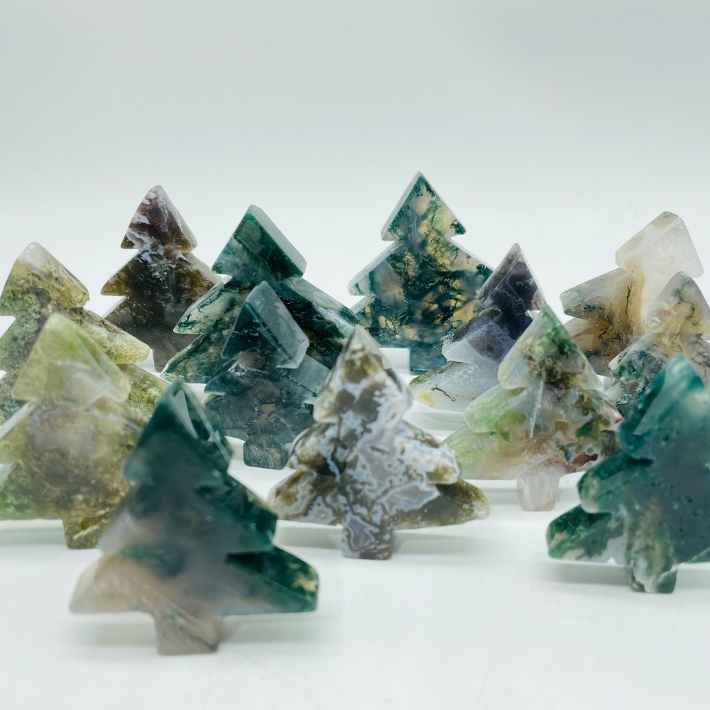 Beautiful Moss Agate Pine Tree Christmas Tree Carving Wholesale -Wholesale Crystals