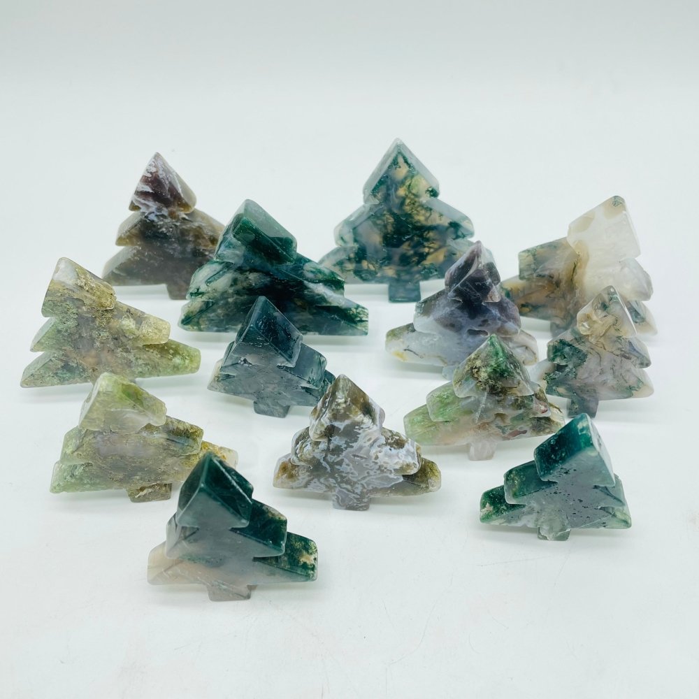 Beautiful Moss Agate Pine Tree Christmas Tree Carving Wholesale -Wholesale Crystals