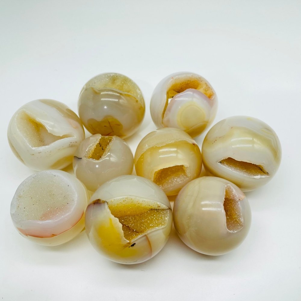 Beautiful Yellow Druzy Agate Geode Smile Open Mouth Agate Sphere Ball Wholesale -Wholesale Crystals