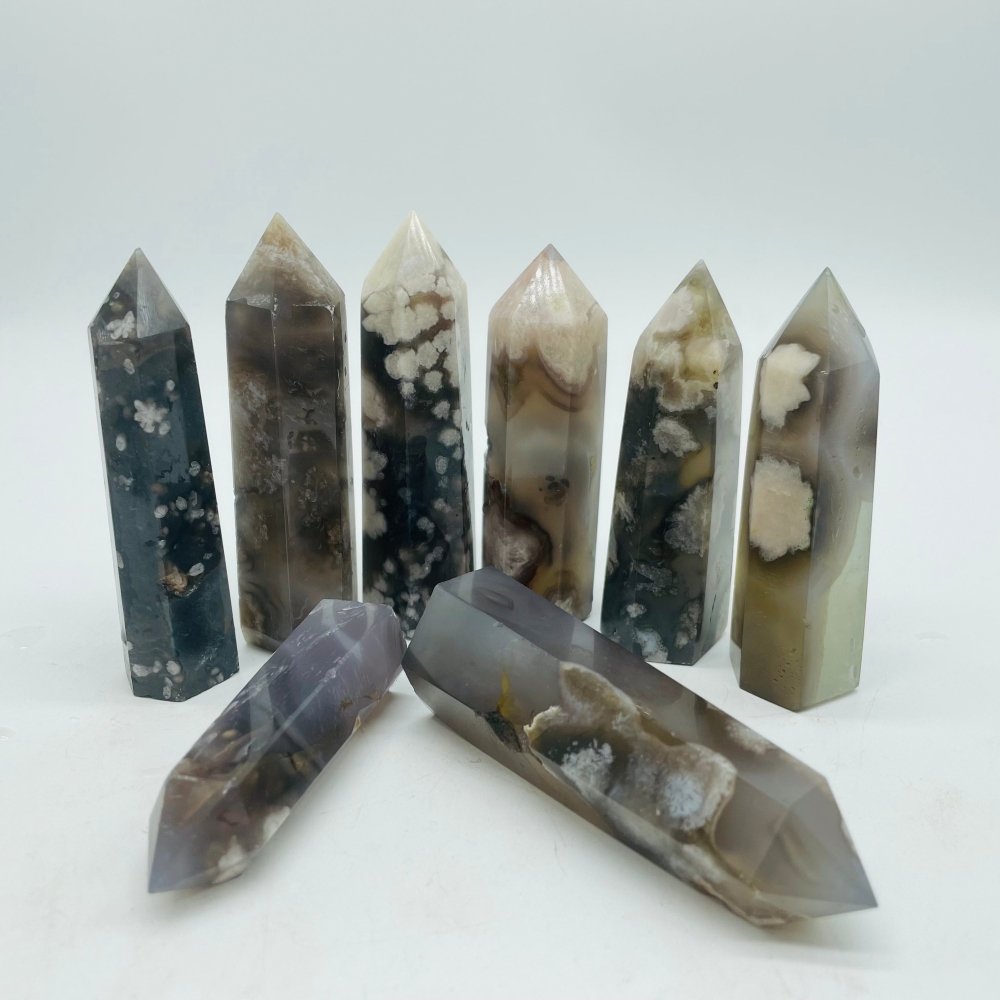 Black Sakura Flower Agate Tower Point Crystal Wholesale -Wholesale Crystals