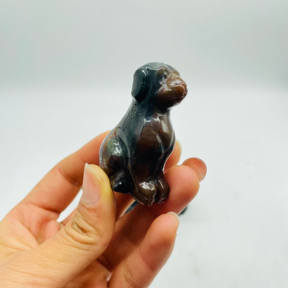 Cute Moss Agate Dog Carving Wholesale -Wholesale Crystals