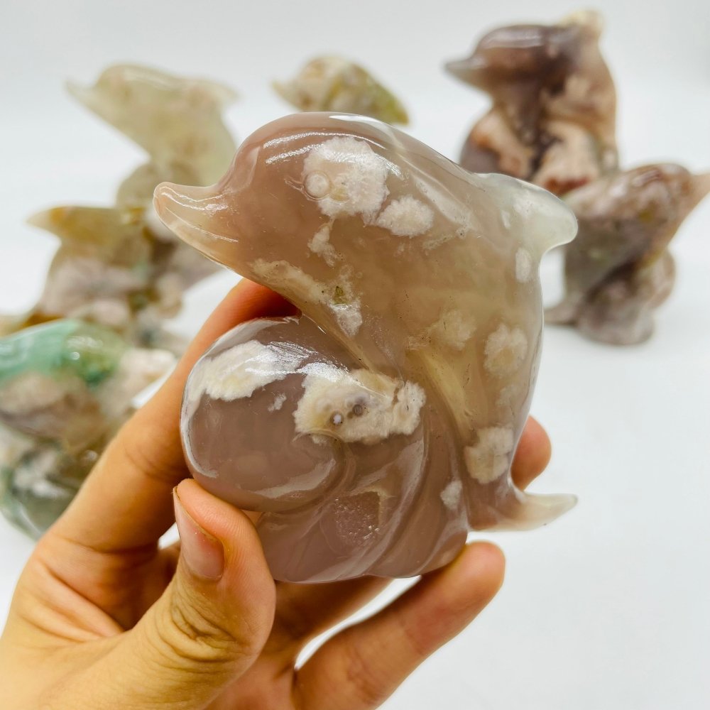 9 Pieces Sakura Flower Agate Dolphin Carving -Wholesale Crystals