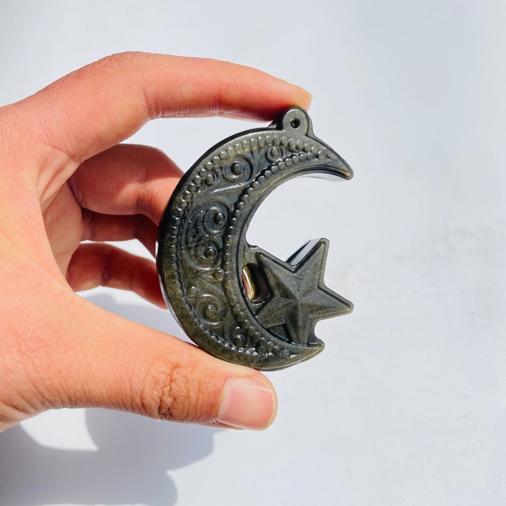 Gold Sheen Obsidian Star Moon Carving Wholesale -Wholesale Crystals
