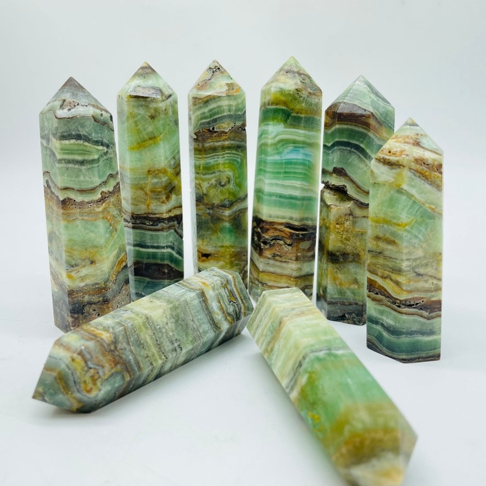 Green Onyx Stripe Points Tower Wholesale -Wholesale Crystals