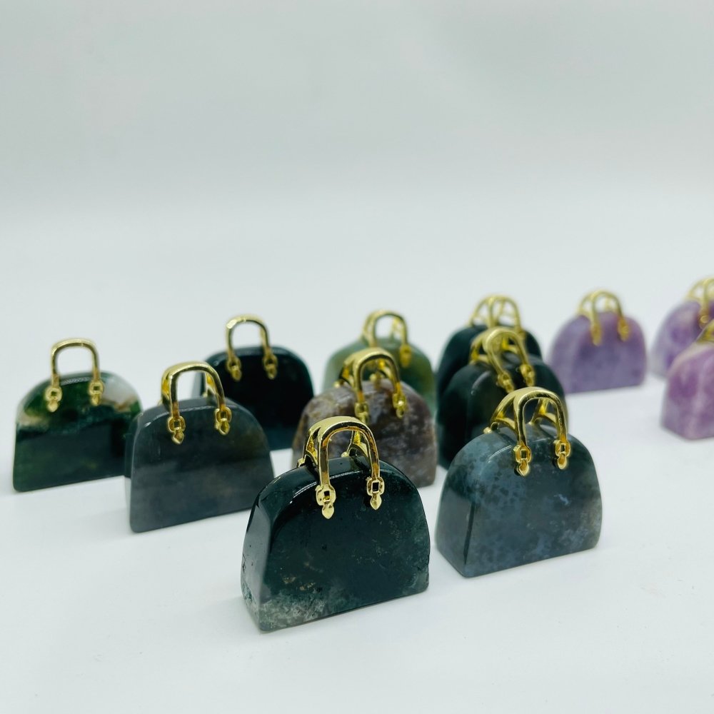 Lepidolite & Moss Agate Handbag Carving Wholesale -Wholesale Crystals