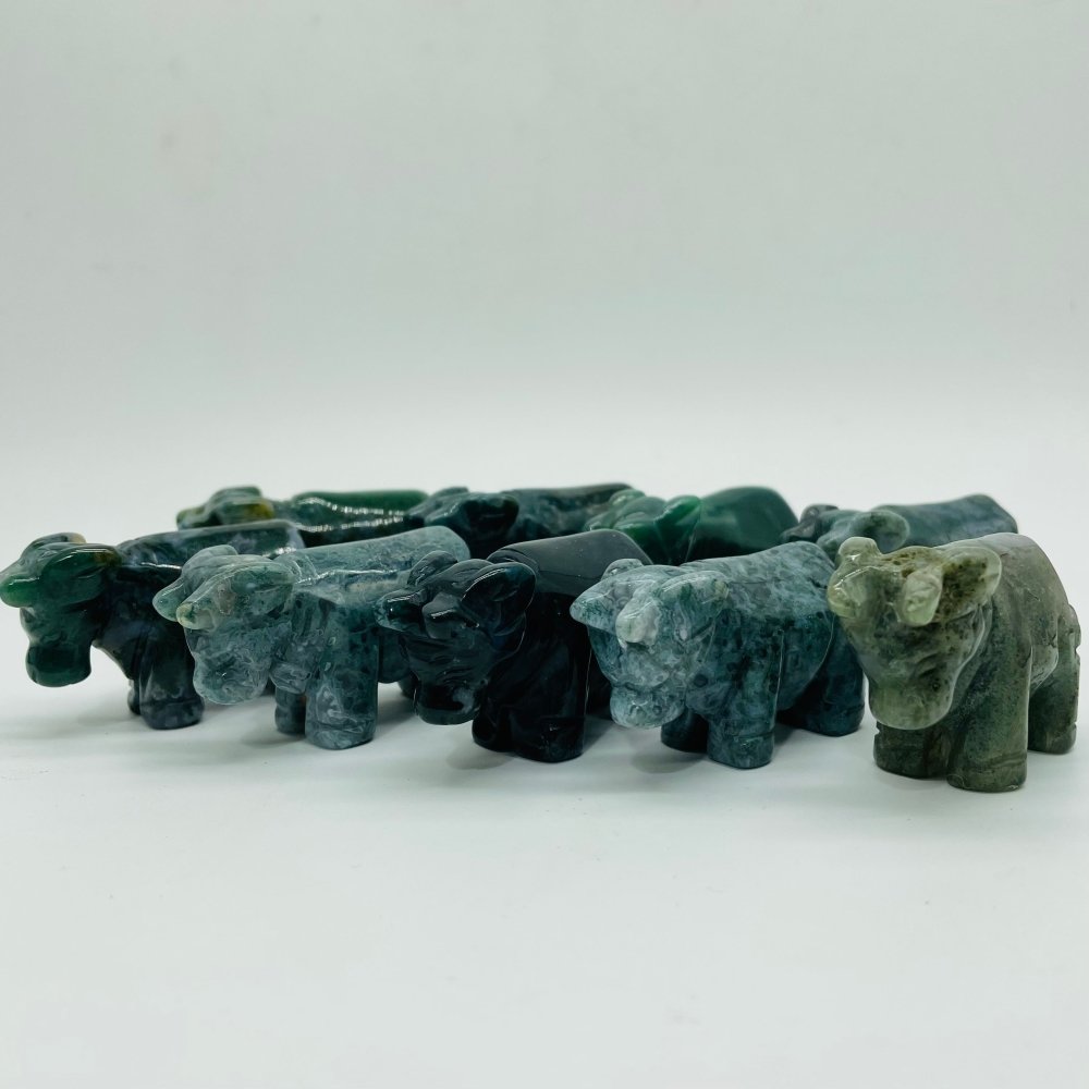 Moss Agate Cattle Cow Carving Wholesale -Wholesale Crystals