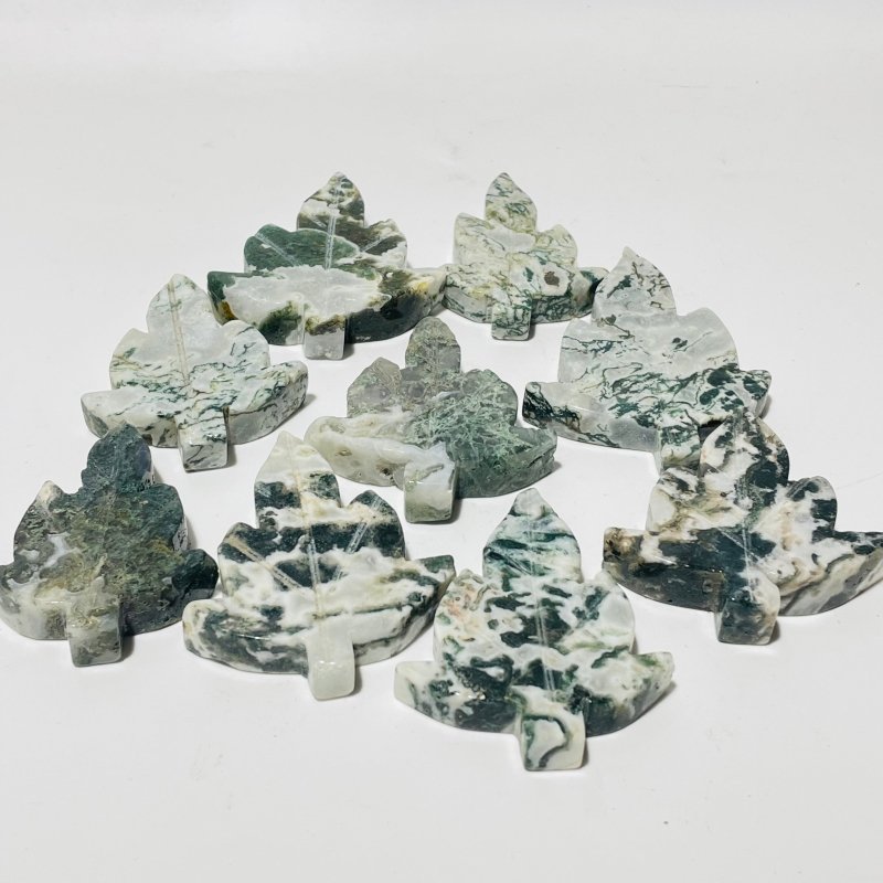 Moss Agate Sycamore Tree Leaf Carving Wholesale - Wholesale Crystals