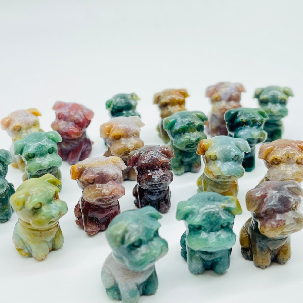 Ocean Jasper Schnauzer Dog Carving Animal Wholesale -Wholesale Crystals