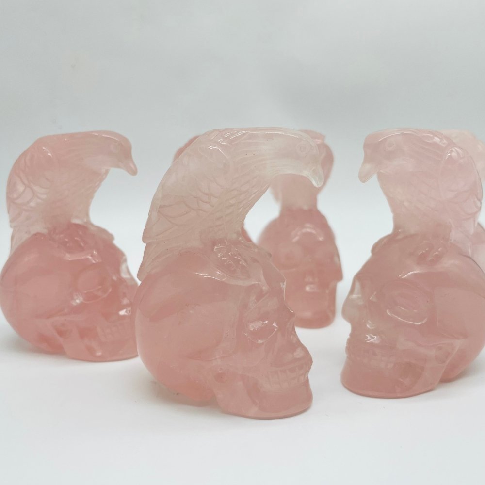 Rose Quartz Eagle Bird Skull Carving Wholesale -Wholesale Crystals