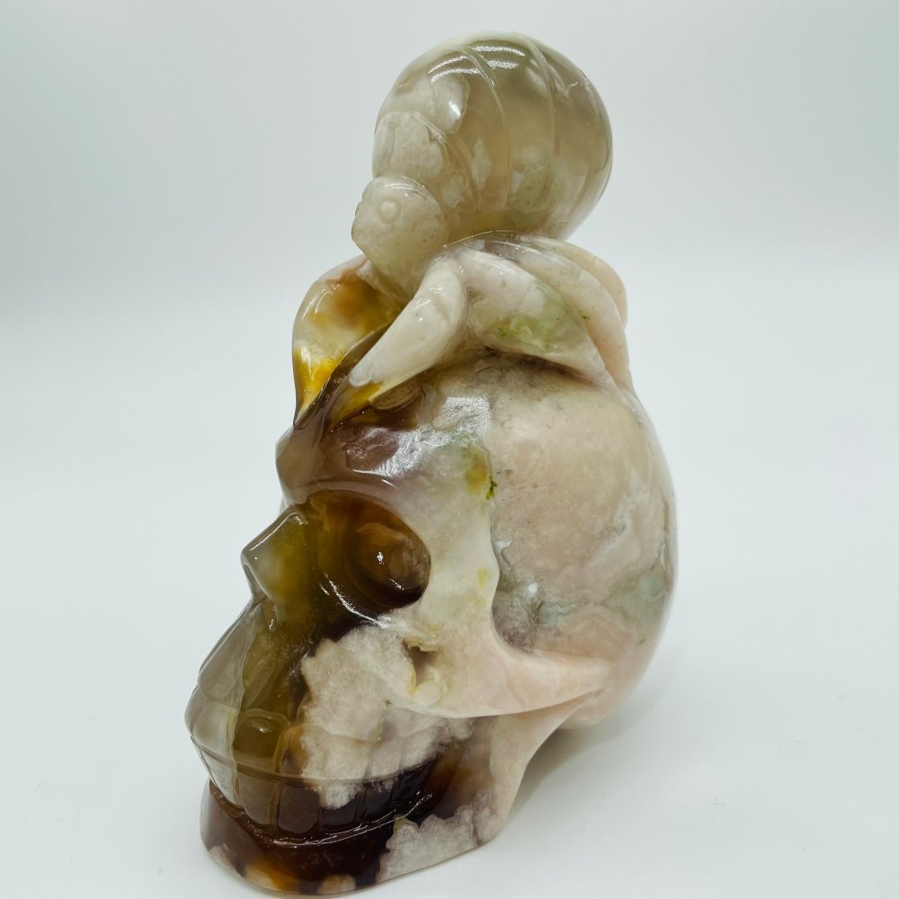 Sakura Flower Agate Beetle Skull Carving -Wholesale Crystals