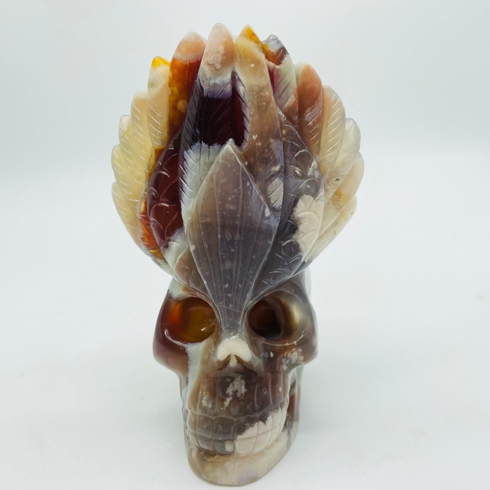 Sakura Flower Agate Maya Feather Skull Carving -Wholesale Crystals