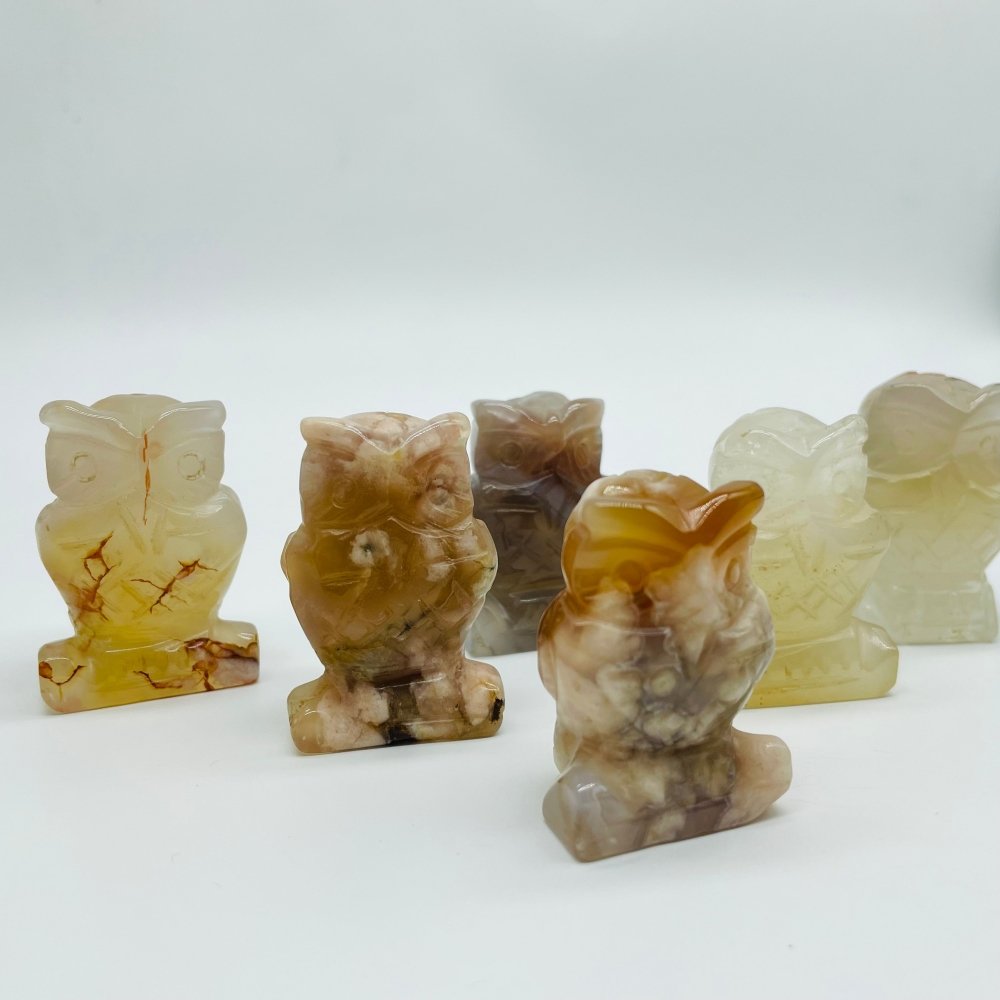 Sakura Flower Agate Owl Carving Wholesale -Wholesale Crystals