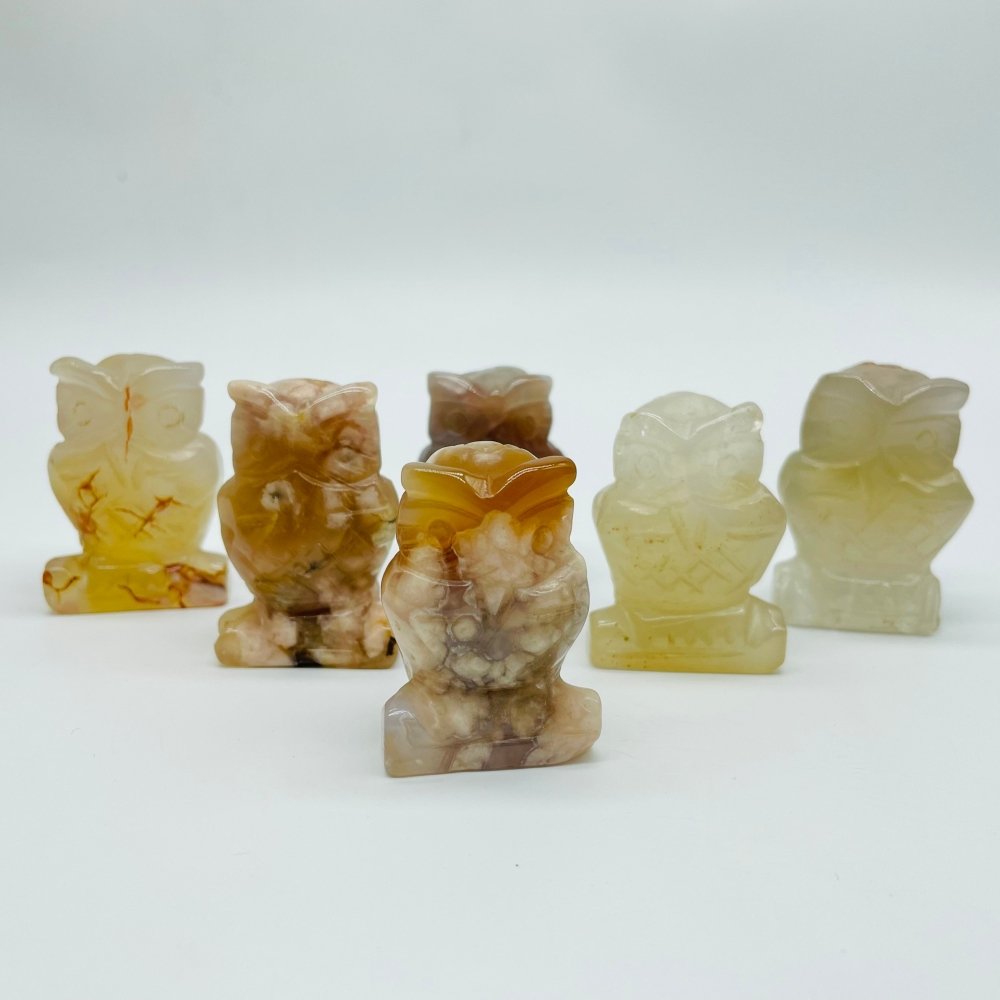 Sakura Flower Agate Owl Carving Wholesale -Wholesale Crystals