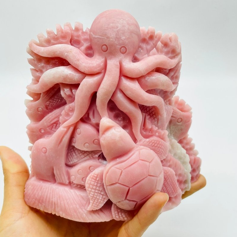 Unique Pink Opal Underwater World Octopus Sea Turtle WIth Dolphin Carving -Wholesale Crystals