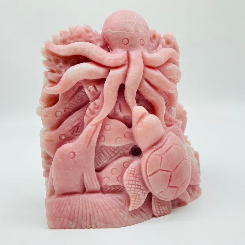 Unique Pink Opal Underwater World Octopus Sea Turtle WIth Dolphin Carving -Wholesale Crystals