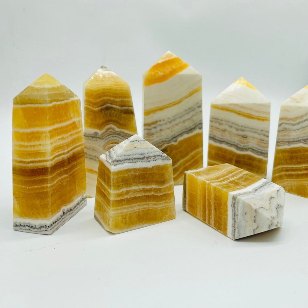 White & Yellow Calcite Four-Sided Tower Point Wholesale -Wholesale Crystals