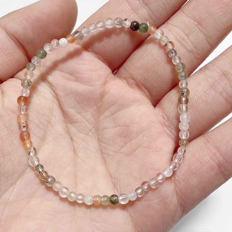 0.16in(4mm) Multi - gem Beads Bracelet Wholesale Rutile Amethyst Rabbit Hair Quartz Mixed Clear Quartz - Wholesale Crystals