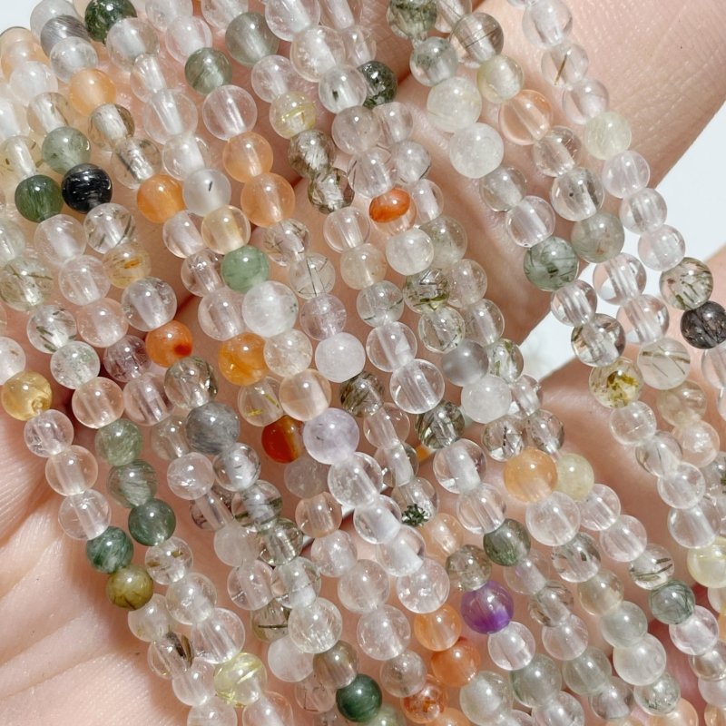 0.16in(4mm) Multi - gem Beads Bracelet Wholesale Rutile Amethyst Rabbit Hair Quartz Mixed Clear Quartz - Wholesale Crystals