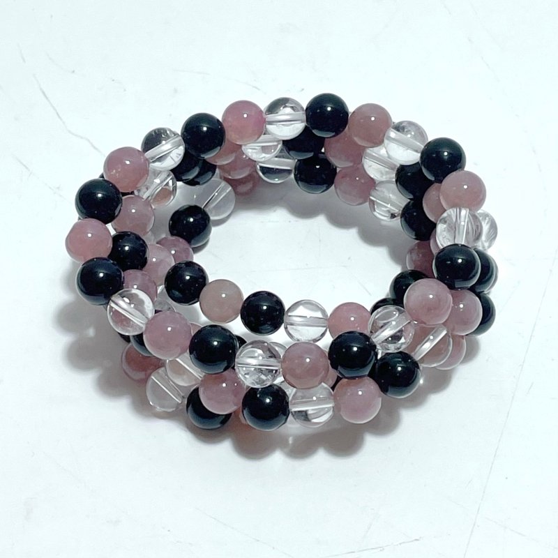 0.31in Purple Rose Quartz Clear Quartz Mixed Obsidian Bracelet Wholesale - Wholesale Crystals