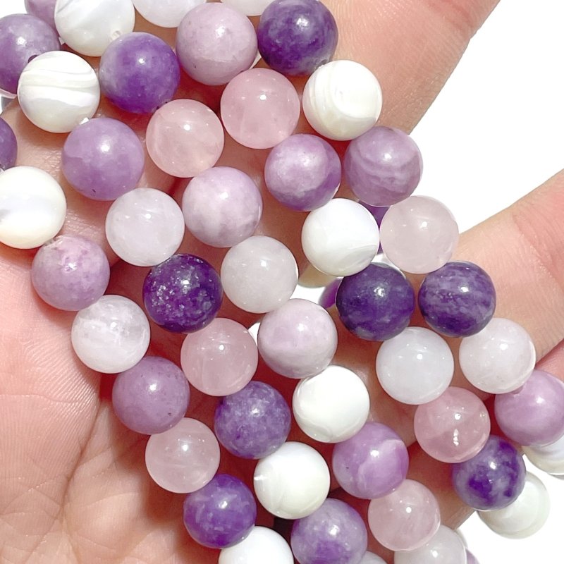 0.31in Rose Quartz Lepidolite Moonstone Mixed Mother of Pearl Bracelet Wholesale - Wholesale Crystals