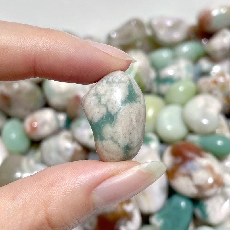 0.7 - 1.3in Green/White Flower Agate Tumbled Sakura Agate Wholesale - Wholesale Crystals